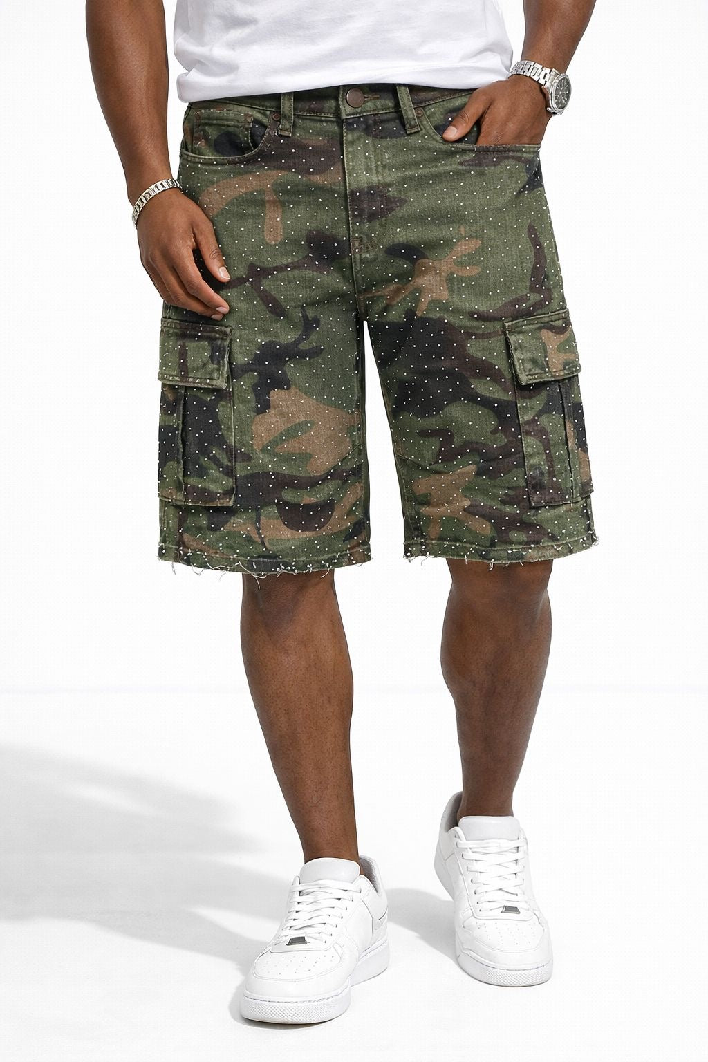 FWRD CAMO JORTS rhinestone