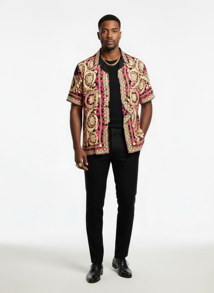 V e r s a c e cheetah short sleeve button up