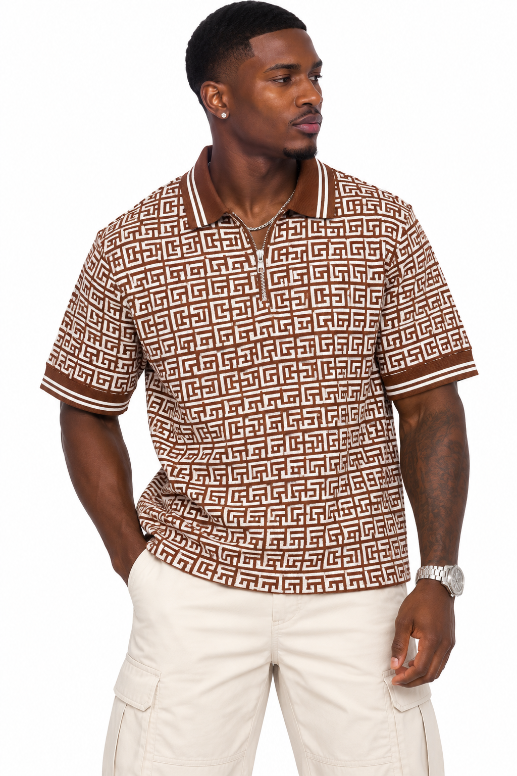 Balmain Paris Brown Maze Polo