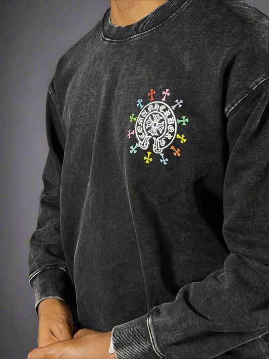 Chrome Hearts Vintage Crewneck colorful crosses on the back