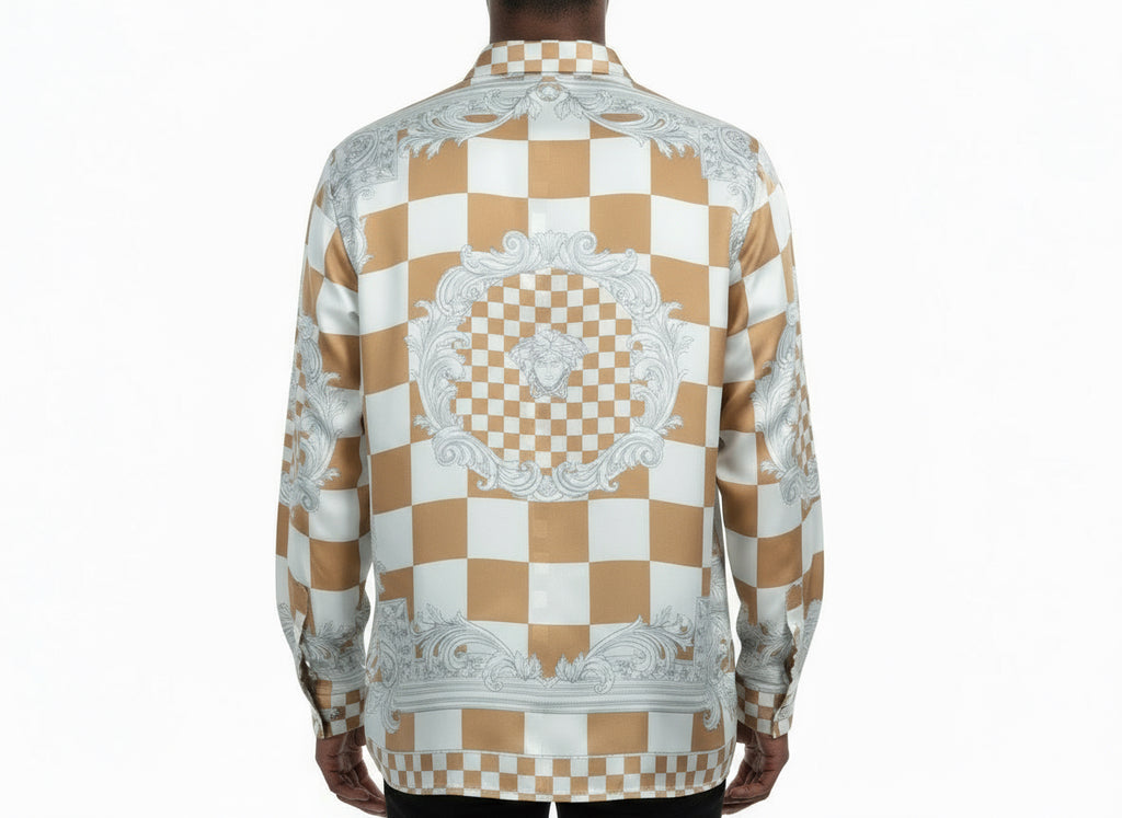 V e r s a c e checkered medusa long sleeve button up