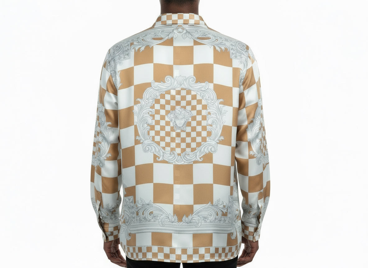 V e r s a c e checkered medusa long sleeve button up