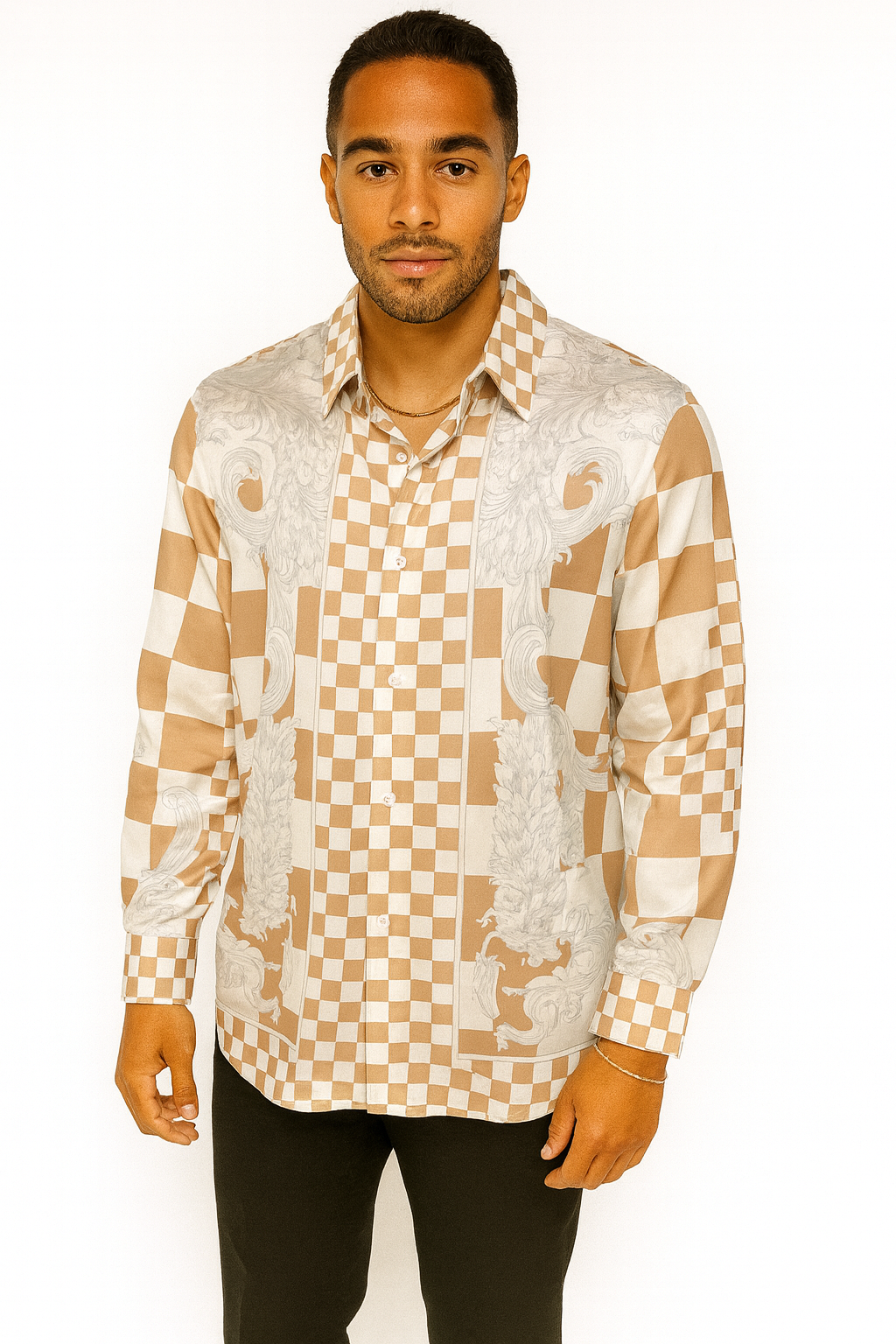 V e r s a c e checkered medusa long sleeve button up