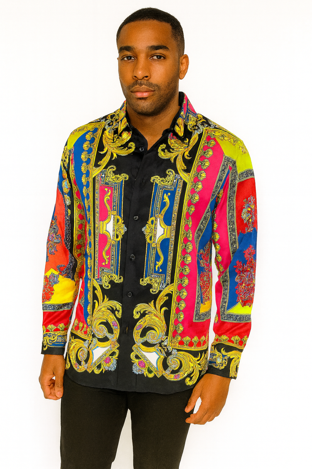 V e r s a c e colorful long sleeve button up