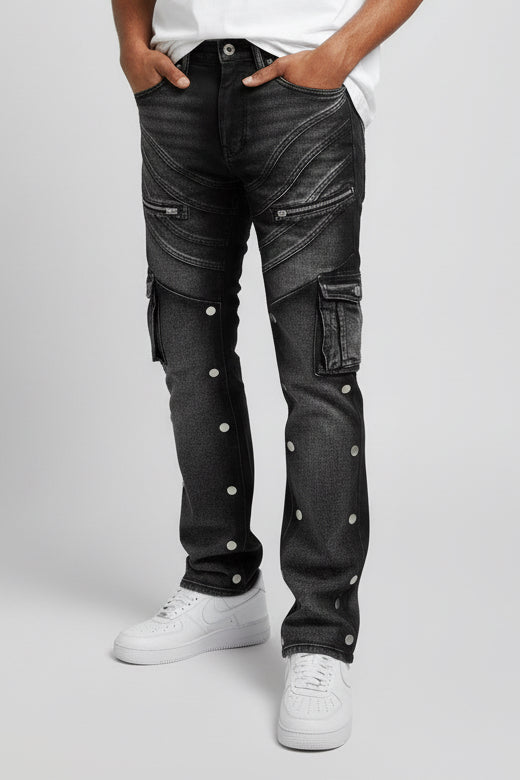 Kdnk4884 black wash jeans with removable fabric