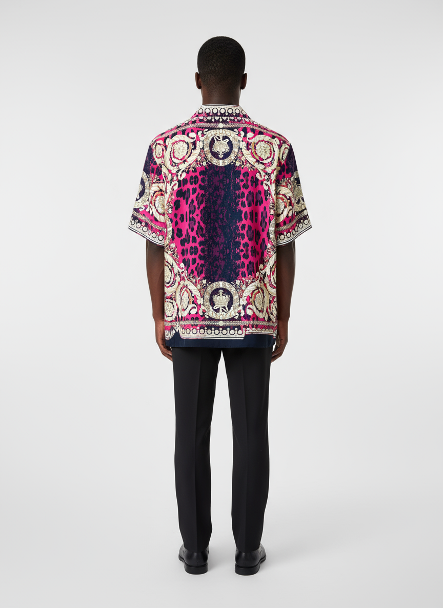 V e r s a c e cheetah short sleeve button up