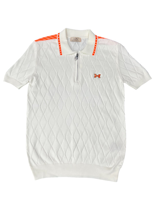 Hermes Neon Orange & White Knitted Polo