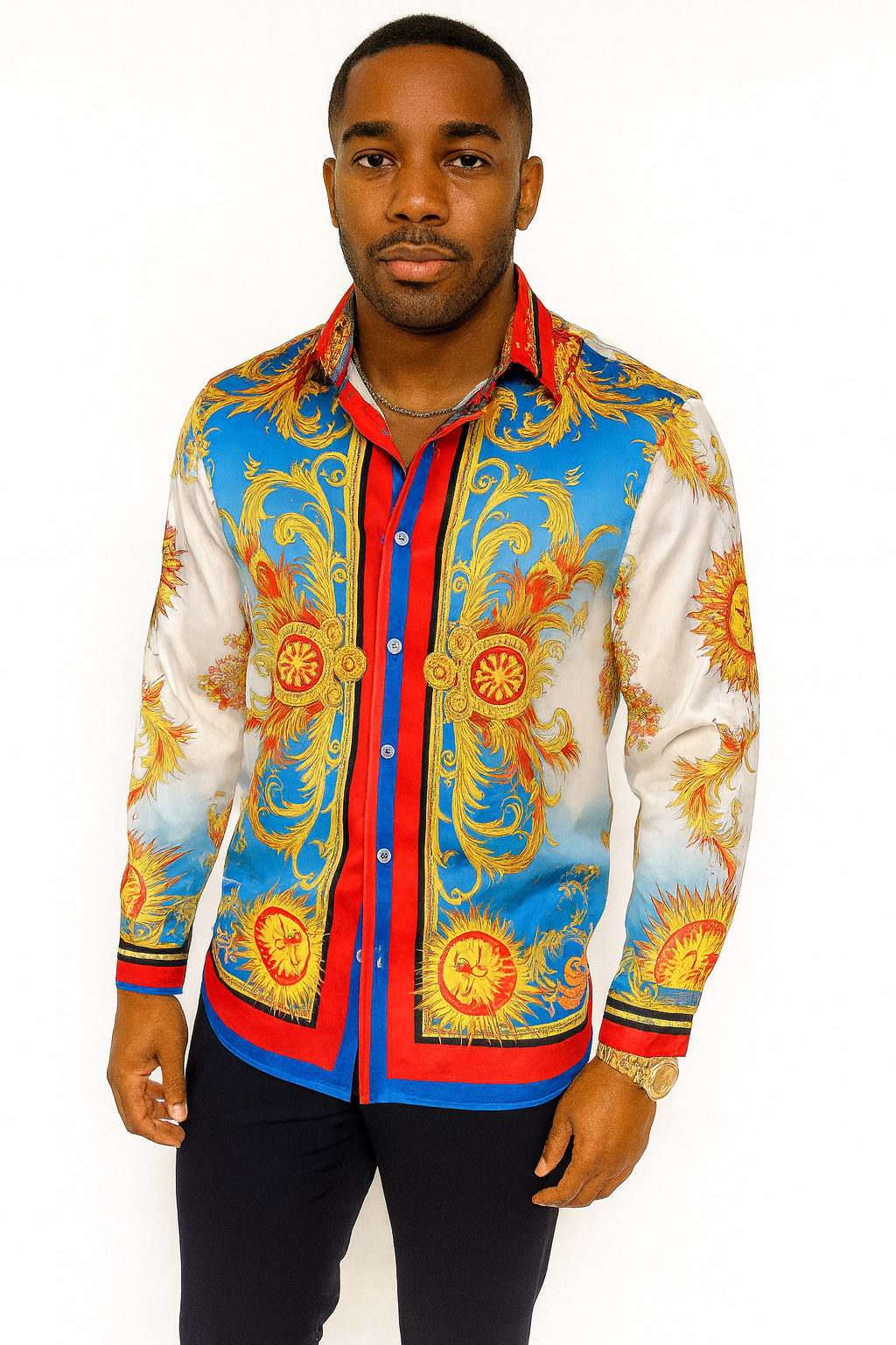 V e r s a c e fire sun long sleeve button up