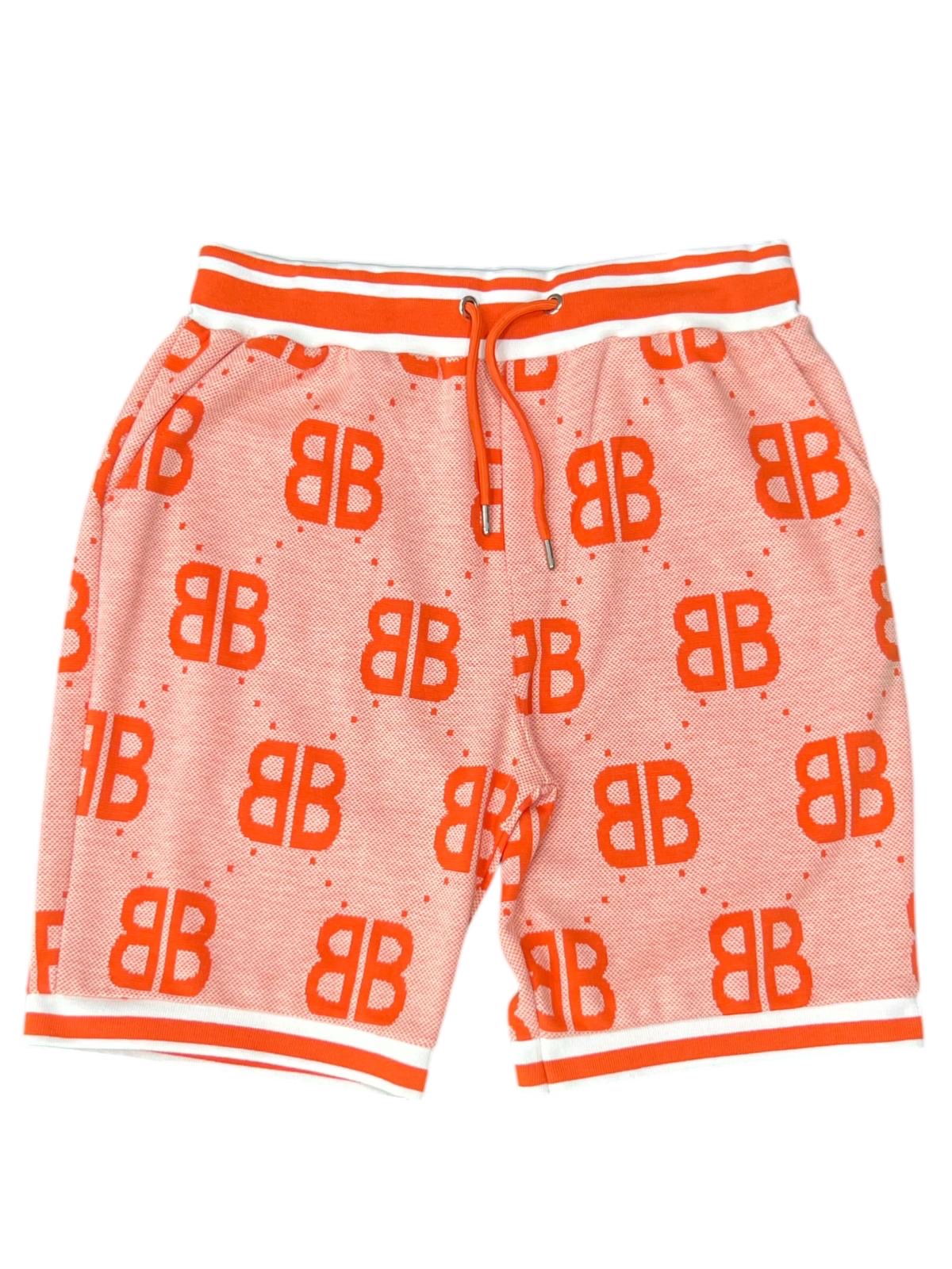 Orange Balenciaga Cotton BB Design Men Cotton Shorts