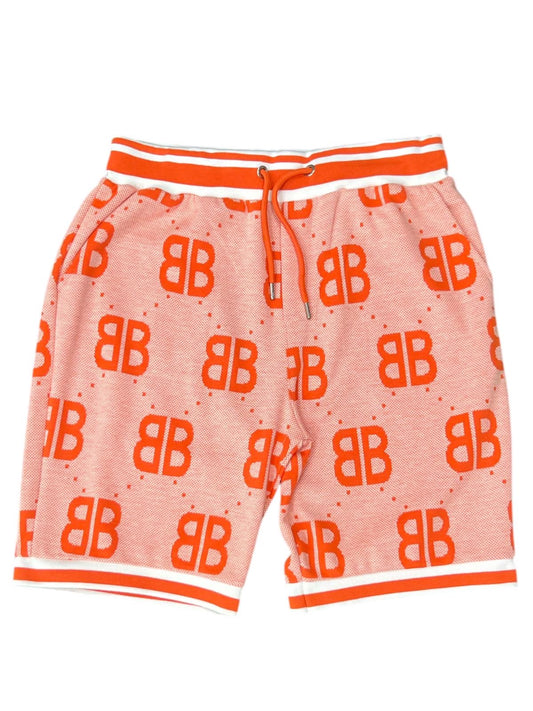 Orange Balenciaga Cotton BB Design Men Cotton Shorts