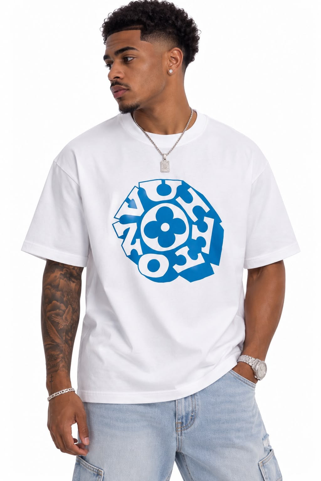 Louis Vuitton Blue Monogram Flower Tee