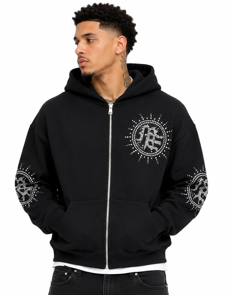 Mixed emotion rhinestone hoodie